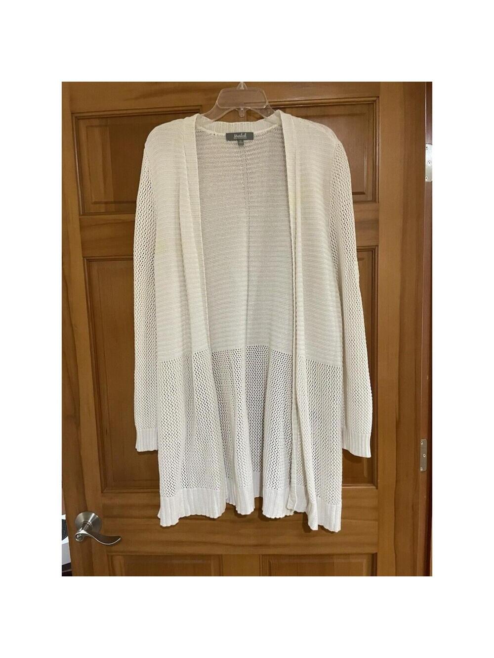 womens marled cotton sweater Cardigan Knitted White 1X open front